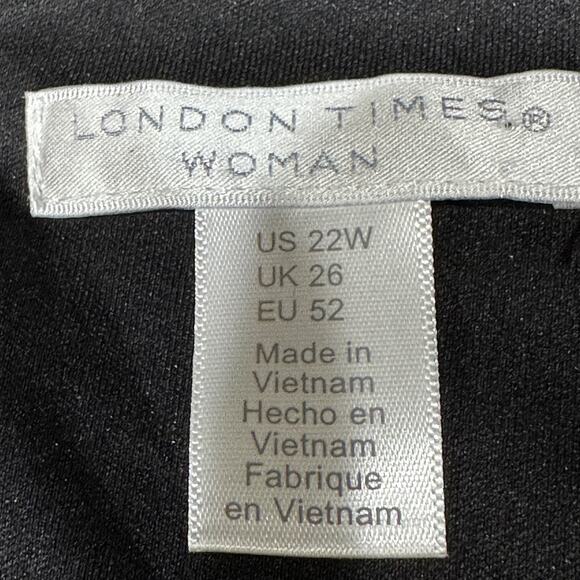 London Times Dress Women 22W Black Pink Knot Front Midi Ruffle Hem Plus Size - Picture 5 of 7